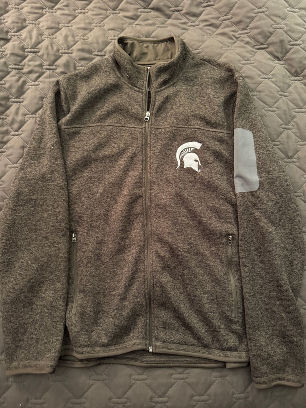 Michigan State Men's Green Full-Zip Fleece Jacket with Spartan Helmet Logo